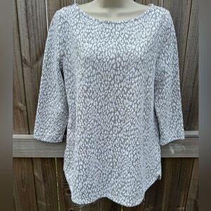 Talbots Women’s Gray Leopard Print 3/4 Sleeve Cotton Sweater - Size Small